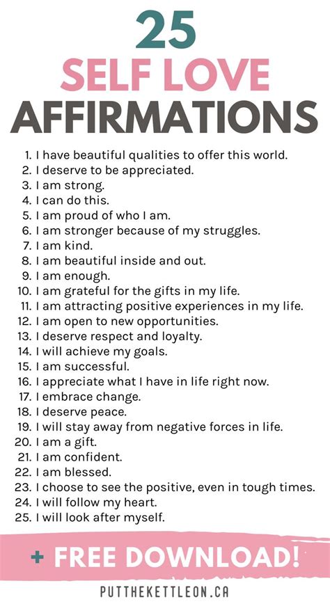 25 Positive Self Love Affirmations + Free PDF Worksheet | Self love ...