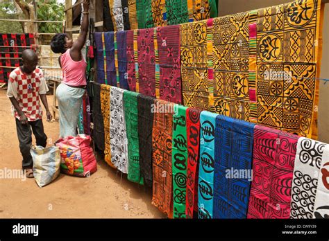 Display of adinkra stamped cloth, Ntonso, Ghana Stock Photo - Alamy