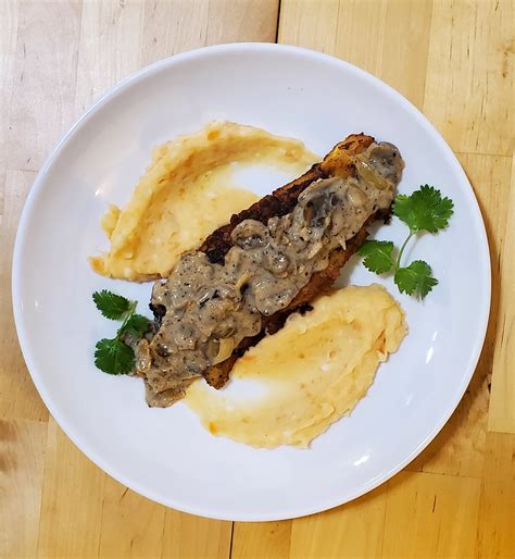 Fried Alaska Pollock Fish With A Creamy Mushroom Sauce. | FOOD EXPLORA