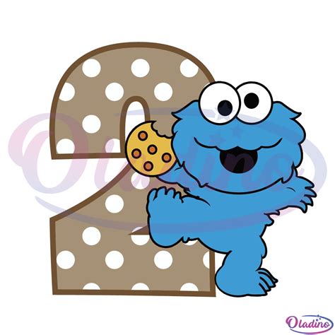 2nd Birthday Baby Cookie Monster SVG PNG Digital File - Oladino