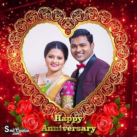 Happy Anniversary Heart Gold Photo Frame - SmitCreation.com/Photoframe/