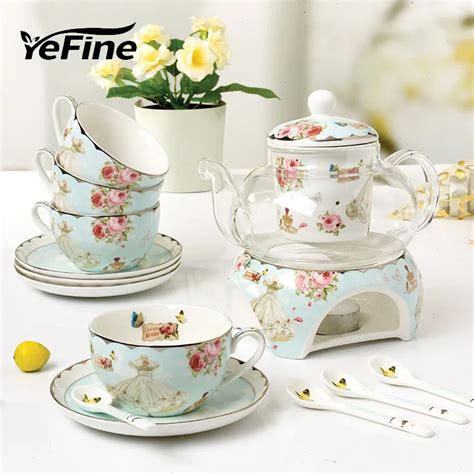 YeFine Ceramic 15 PCS Flower Tea Set British Afternoon Black Tea Set ...