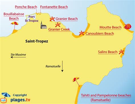 Map of the different beaches in Saint Tropez (France) | Saint tropez ...