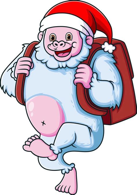 Funny Yeti smiling and holding a bag 15522551 Vector Art at Vecteezy