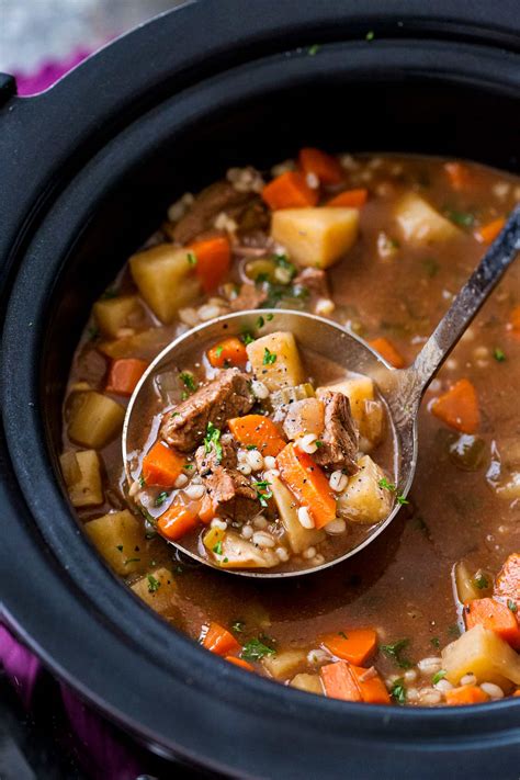 Crockpot Beef Barley Soup - The Chunky Chef