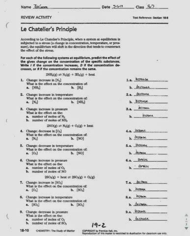 OpiumChem: Le Chatelier's Principle Worksheet