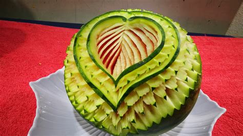 Watermelon Carving flower - Fruit art Cutting Design garnish - YouTube