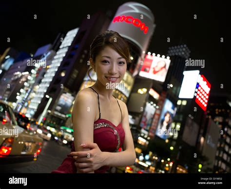 Japanese girl enjoying the shopping and nightlife of Ginza 4-chome ...