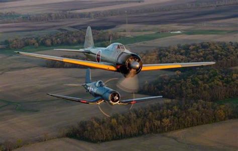 Once upon a time foes a Mitsubishi A6M Zero and a Vought F4U Corsair ...