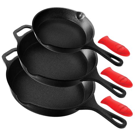 NutriChef Non Stick Pre Seasoned Cast Iron Skillet Frying Pan, 3 Piece ...