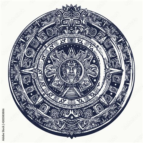 Aztec sun stone. Tattoo and t-shirt design. Mayan calendar. Mexican ...