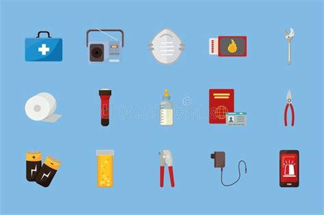 Fifteen Emergency Kit Icons Stock Vector - Illustration of pills, flat ...