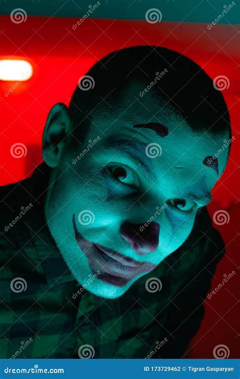 Close-up Portrait of a Joker Man. Stock Photo Makeup Joker in a Horror ...