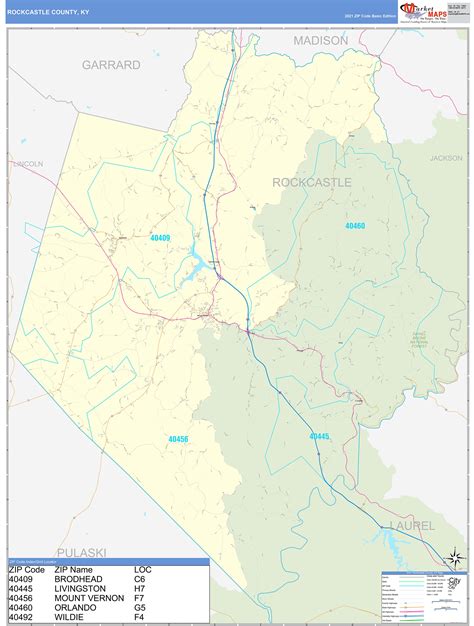 Rockcastle County, KY Zip Code Wall Map Basic Style by MarketMAPS