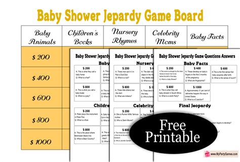 Free Printable Baby Shower Jeopardy Game