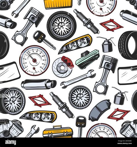 Car spare parts seamless pattern background of auto vehicle details and ...