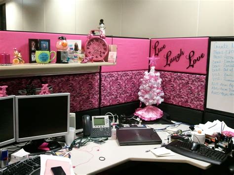 Cubicle Office Decor With Pink Nuance And Small White Christmas F Tree ...