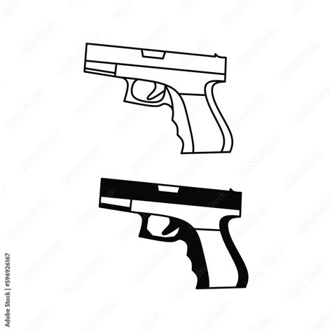 black and white pistol gun set isolated on white background. weapon ...