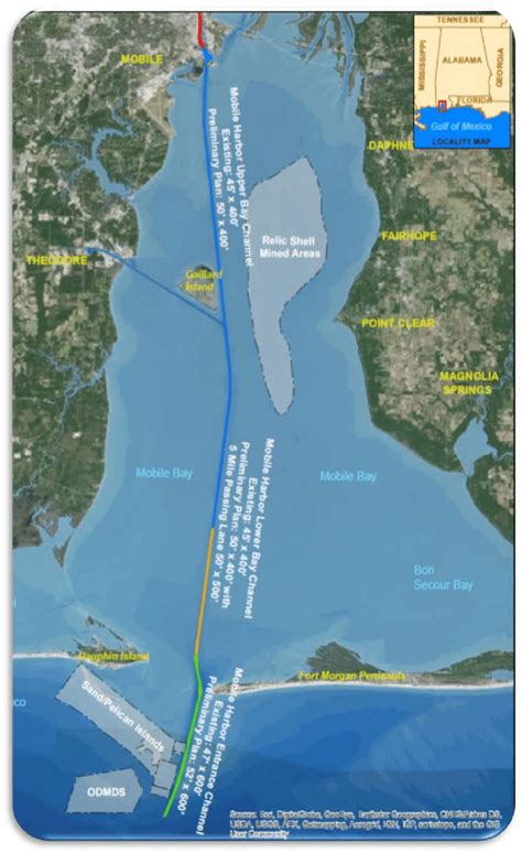 Overview of Mobile Bay within southern Alabama. The lines indicate the ...