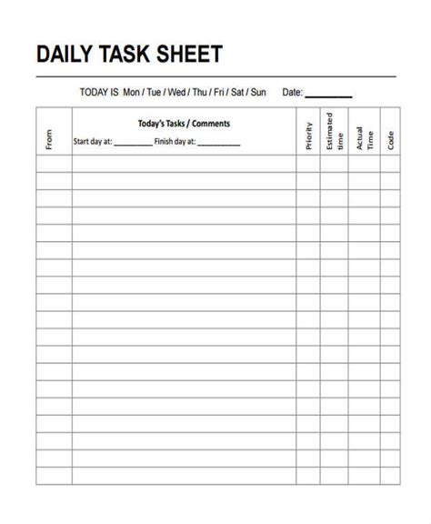 FREE 15+ Task Sheet Samples & Templates in PDF | MS Word