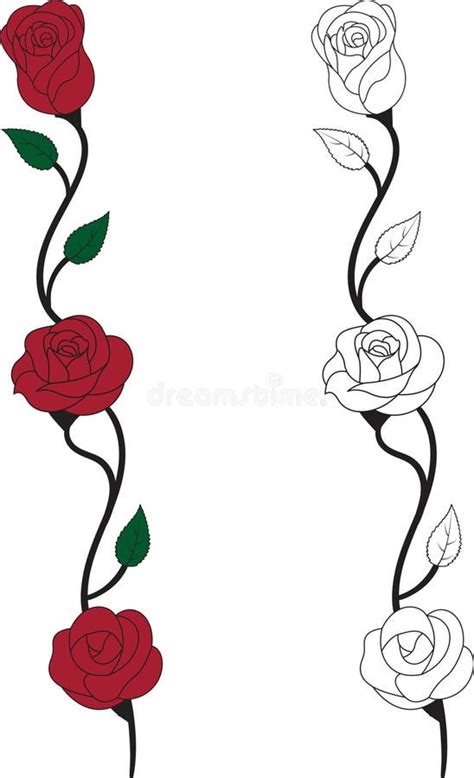 Vector Vertical Seamless Background with Red Rosebuds, Black and White ...