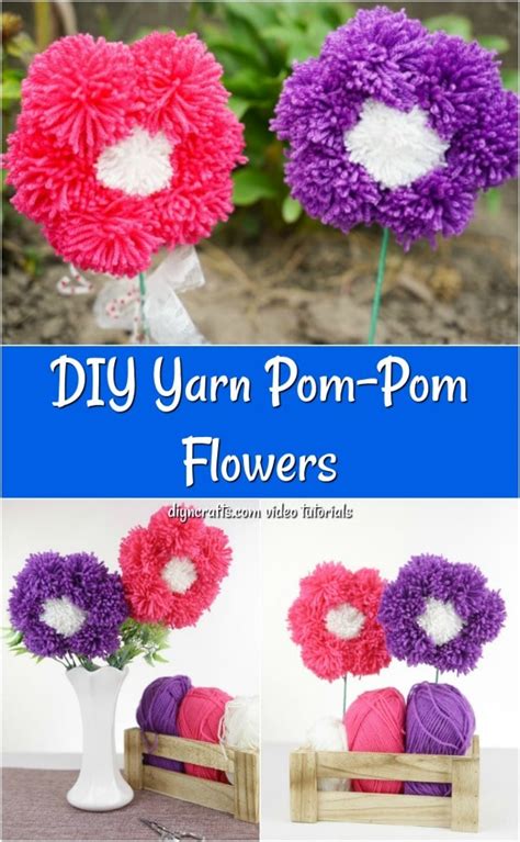 DIY Yarn Pom Poms Flower Arrangement - DIY & Crafts