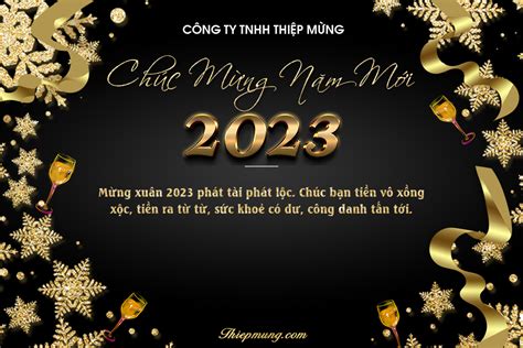 Lời chúc mừng năm mới 2023 trang trí nền và chữ vàng sang trọng