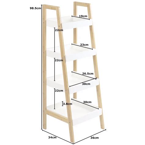 4 Layers Living Room Corner Ladder Storage Shelf - Bamboo White ...