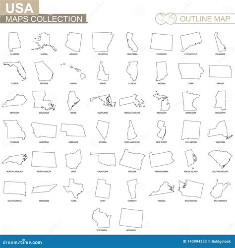 Outline Maps Of USA States Collection Cartoon Vector | CartoonDealer ...