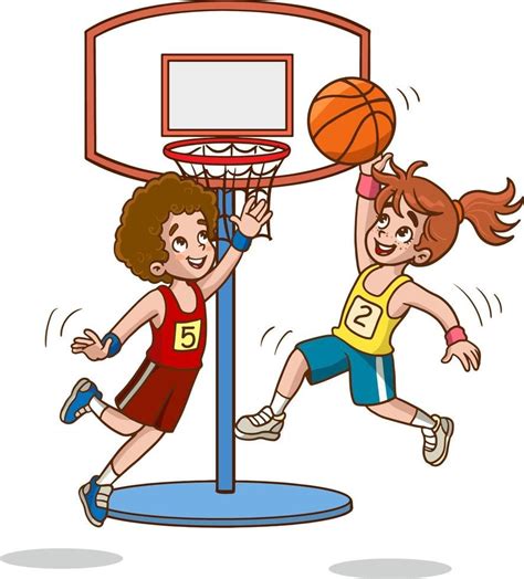 vector illustration of kids playing basketball | Basketball drawings ...