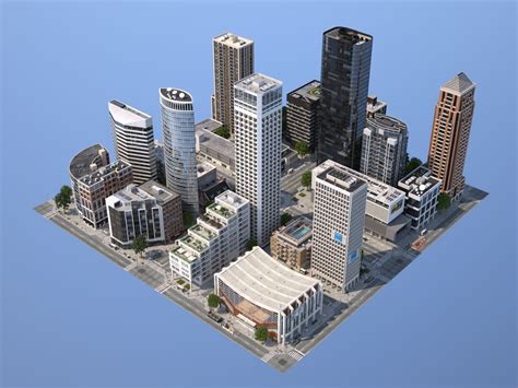 a 3d model of a city with tall buildings