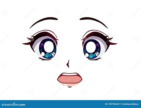 Scared Anime Face. Manga Style Big Blue Eyes Stock Vector ...