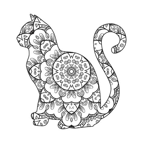 Premium Vector | Mandala Cat Coloring Page For Kids