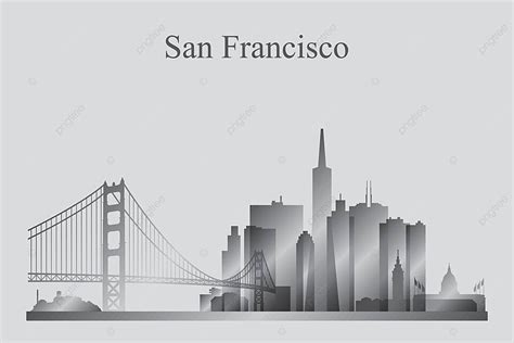 San Francisco City Skyline Silhouette In Grayscale West Gray Downtown ...