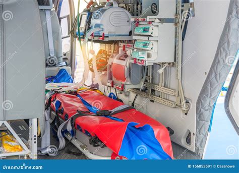 Inside of Medical Helicopter with Emergency Life Support Equipment ...