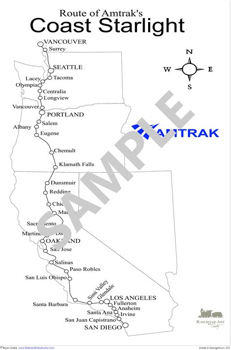 Amtrak Coast Starlight Railroad Route Map | Etsy