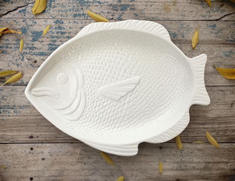 White Ceramic Fish Platter Whittier Pottery Fish Shaped | Etsy