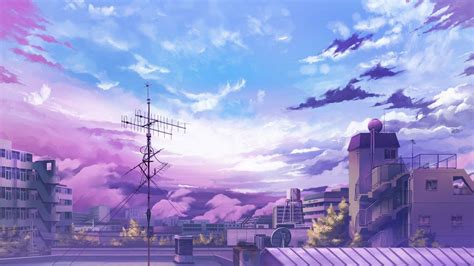 city, cityscape, sky, purple, anime, rooftops, HD Wallpaper | Rare Gallery