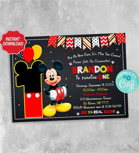 Mickey Mouse Birthday Invitation, Mickey Mouse Invitation Instant ...