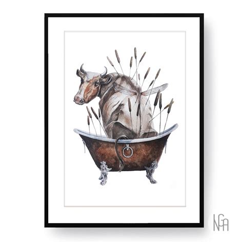 COW PAINTING Watercolor Art Print, Cow Drawing, Cow Portrait ...