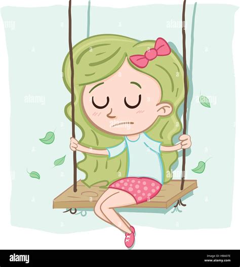 cartoon lonely girl sitting alone on the swing Stock Vector Art ...