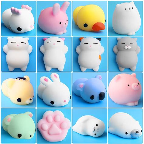 Mochi Squishies Toys, Outee 16 Pcs Squishies Cat Stress Mochi Animals ...