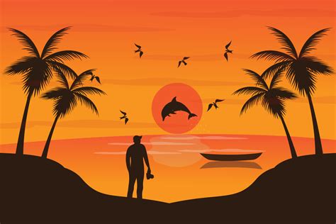 beautiful sunset beach scenery background 14486606 Vector Art at Vecteezy