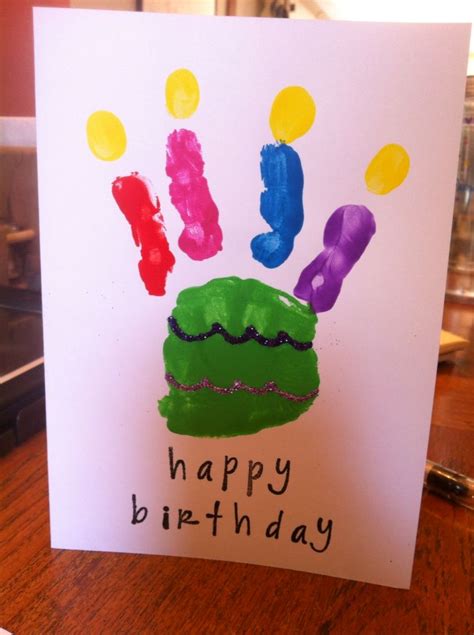 DIY happy birthday card. Easy for kids. Paint hand, fingers and add ...