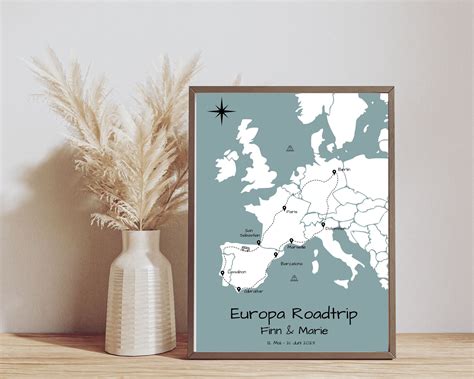 Custom Road Trip Route Map Europe Personalized Europe Map Custom Travel ...