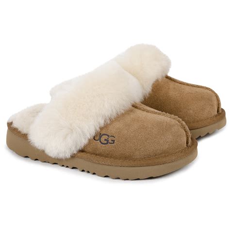 UGG Fluffy Slippers in Brown and Cream White - BAMBINIFASHION.COM