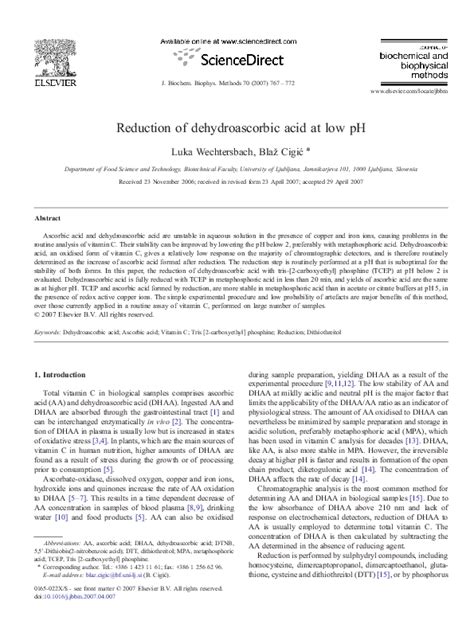 (PDF) Reduction of dehydroascorbic acid at low pH | Moise Mwema ...