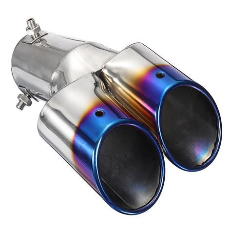 2.5 Inch Blue Car Burnt Dual Exhaust Pipes Polished Stainless Steel ...