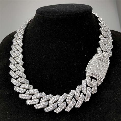 (19mm) 2 Rows Diamond Prong Link Cuban Chain in White Gold/Gold ...