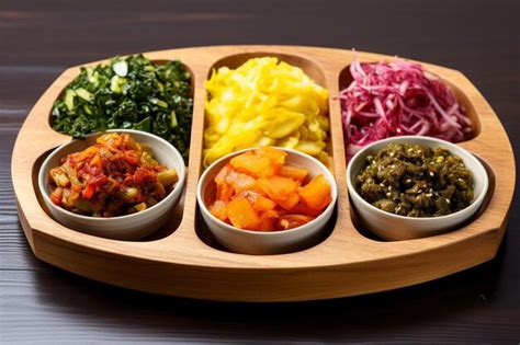 Premium AI Image | Colorful Banchan Side Dishes on a Wooden Platter